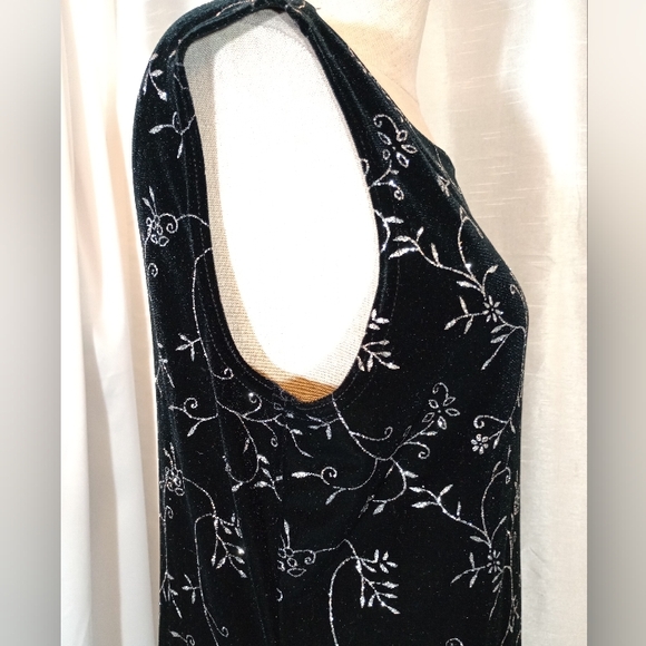 Vintage Sparkle Dress, Black Velour/Silver Sparkles, Sleeveless, Knee Length, M - Picture 6 of 11